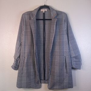 Philosophy Plaid Black White Houndstooth Unstructured  Gathered Sleeve Blazer XL